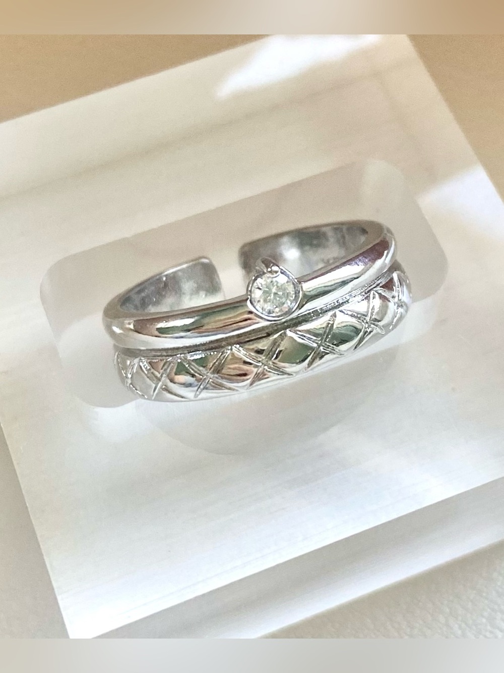 Silver Stackable Ring - White - Picture 3 of 4